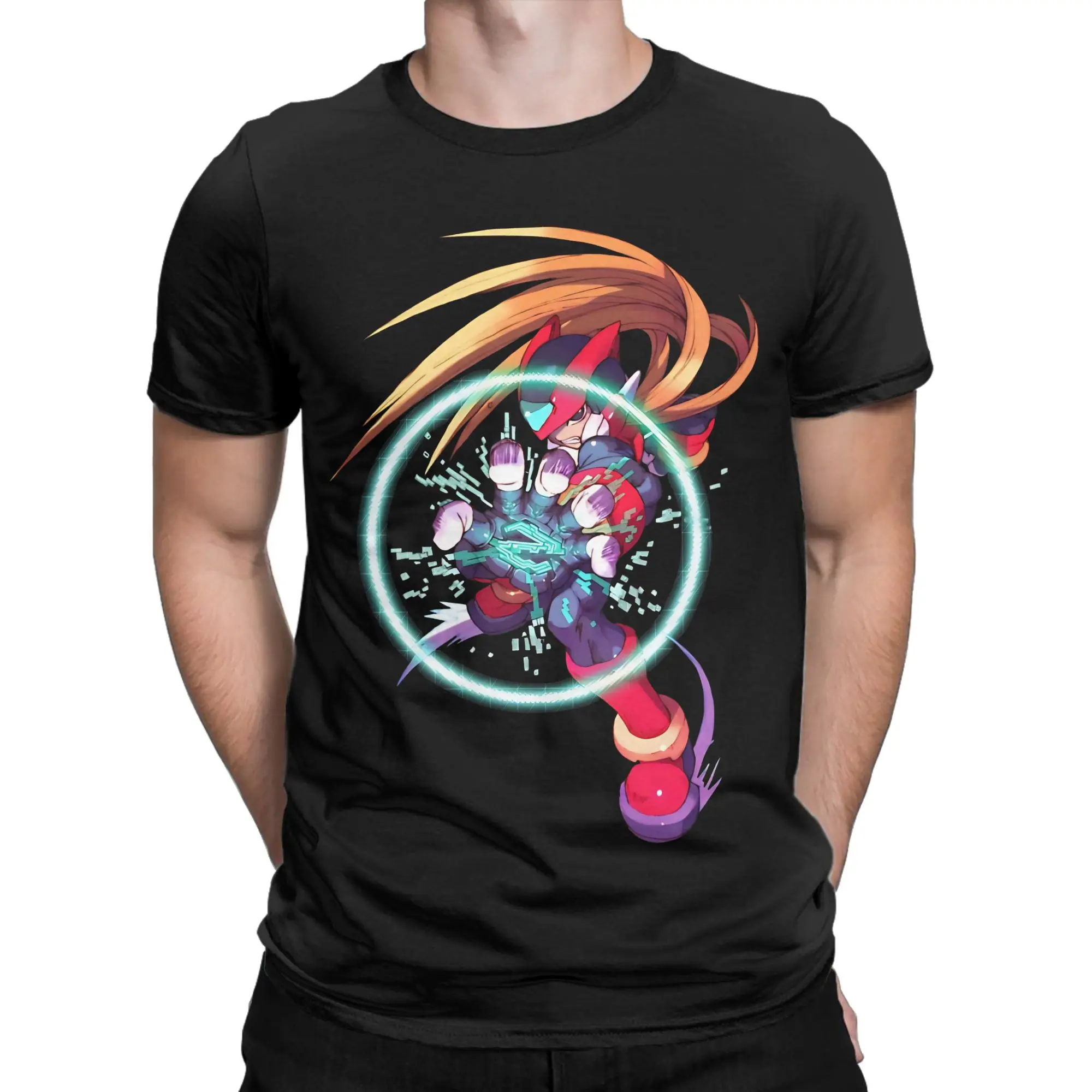 X  Graphic 100% Cotton T-Shirt Megaman Tops Tees For Men