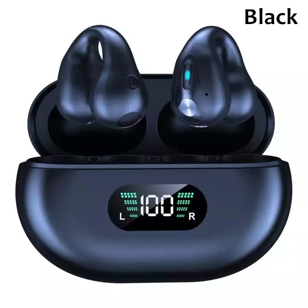 Shoumi اللاسلكية قرط كبس العظام سماعات التوصيل Fone بلوتوث 5.3 كليب على الأذن القرط سماعة أذن رياضية ياربود السنانير مع هيئة التصنيع العسكري