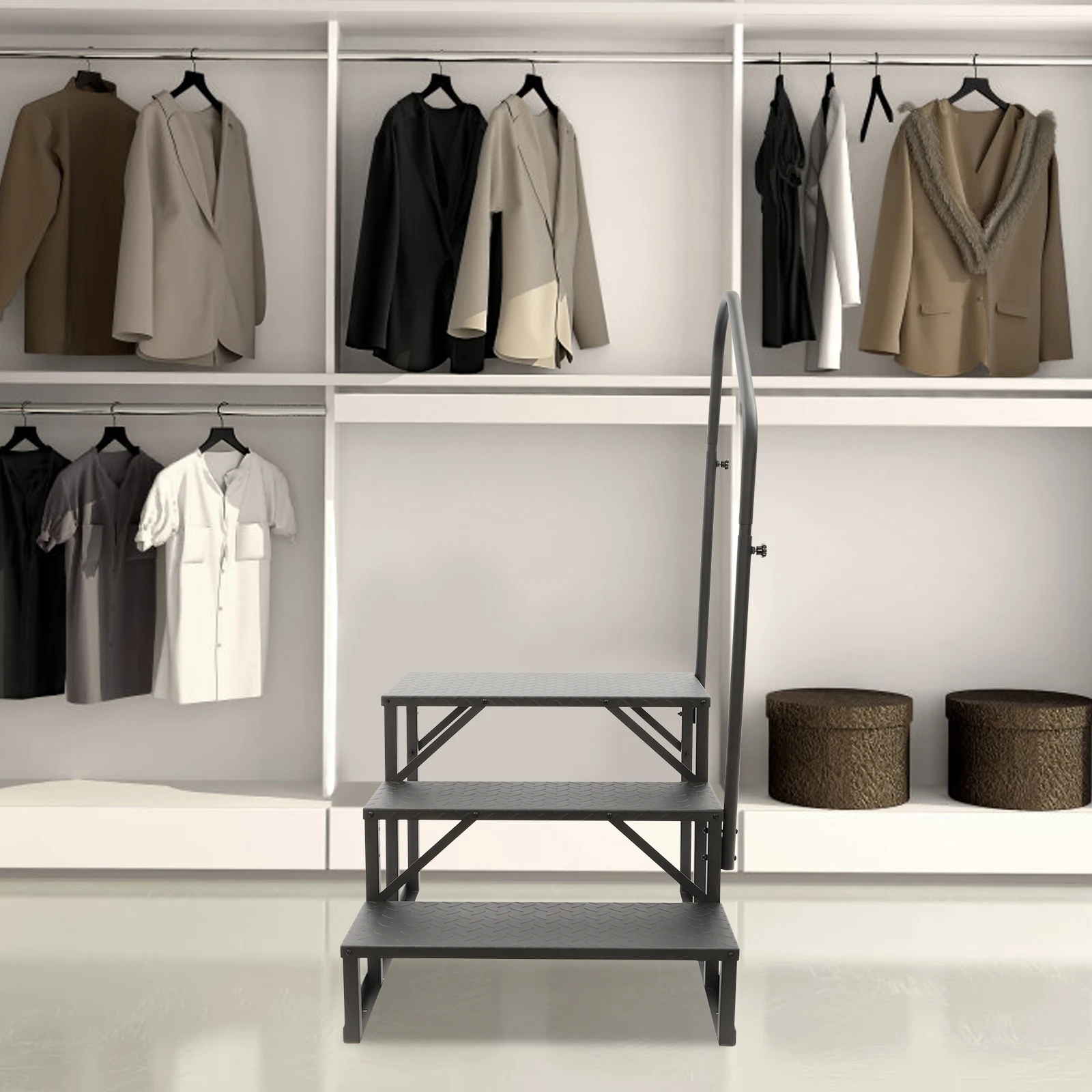 ポータブルステップラダー 3段/4段 ハンドレール付きポーチステップ、トレーラーキャンピングカーRVステップ 耐荷重450ポンド スイミングプールラダー