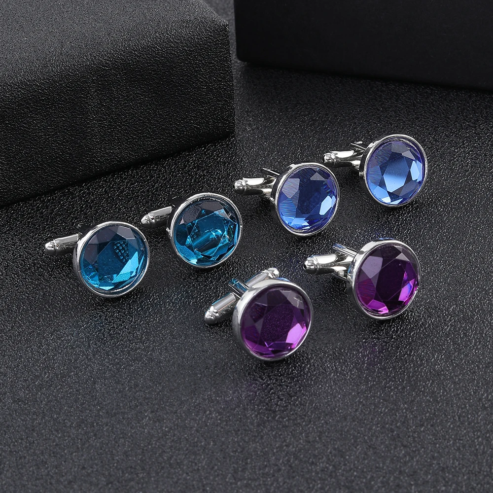 Wholesale 2 Pcs Purple Blue Resin Crystal Mens Cufflinks Shirt Blouse Jewlery Accessories Decoration