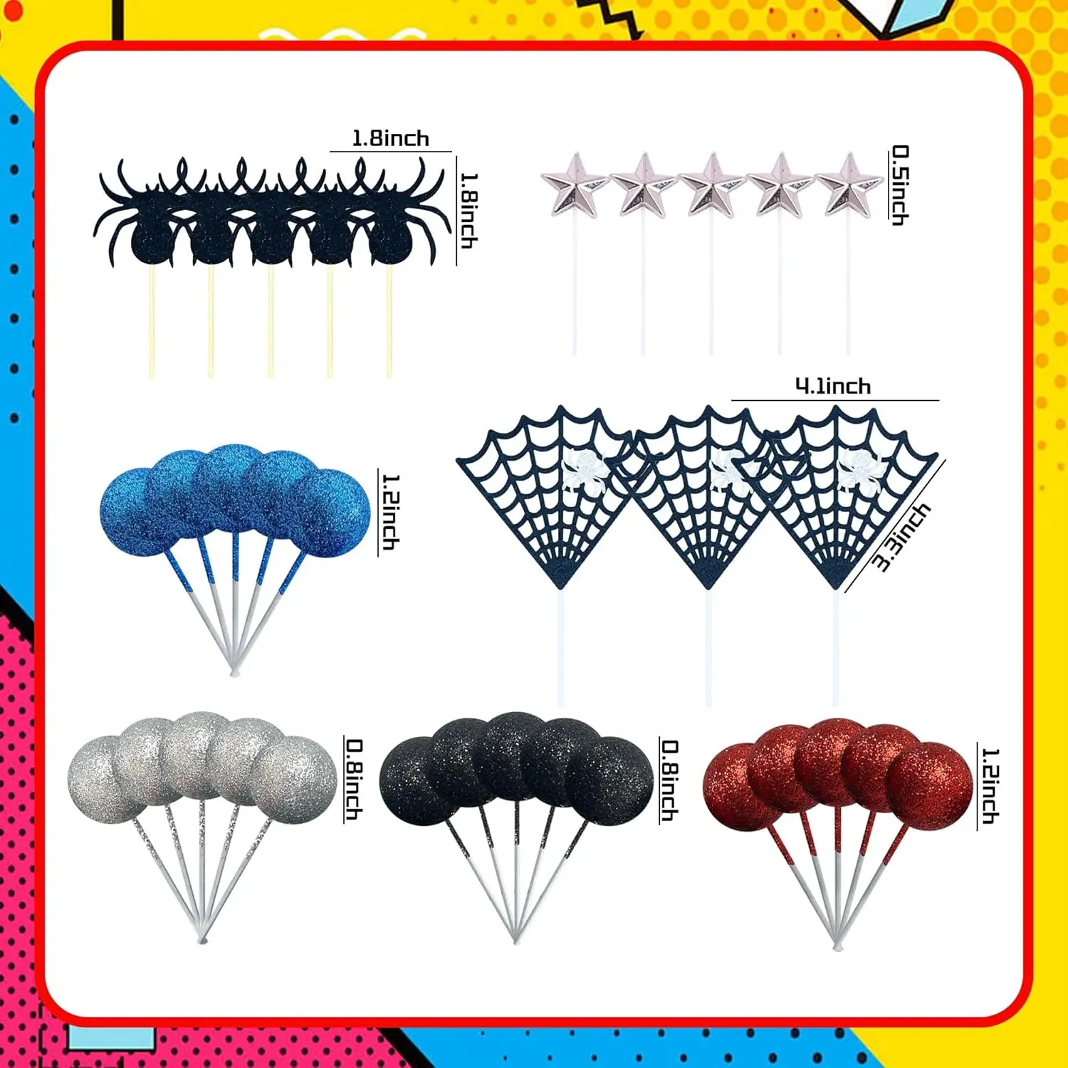 33 PCS Superhero Birthday Cake Toppers Superhero Party Favors Cupcake Cake Decor Spider Cake Decor