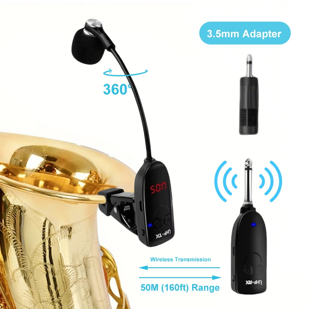 Microphone sans fil professionnel, Instrument de musique, amplificateur de micro, condensateur, récepteur, transmetteur pour Saxophone et trompette