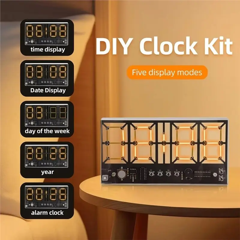 ABJG-Warm Amber LED Digital Clock 4 Bit DIY Kit DC5V Soldering Practice Kit With Integrated Lighting