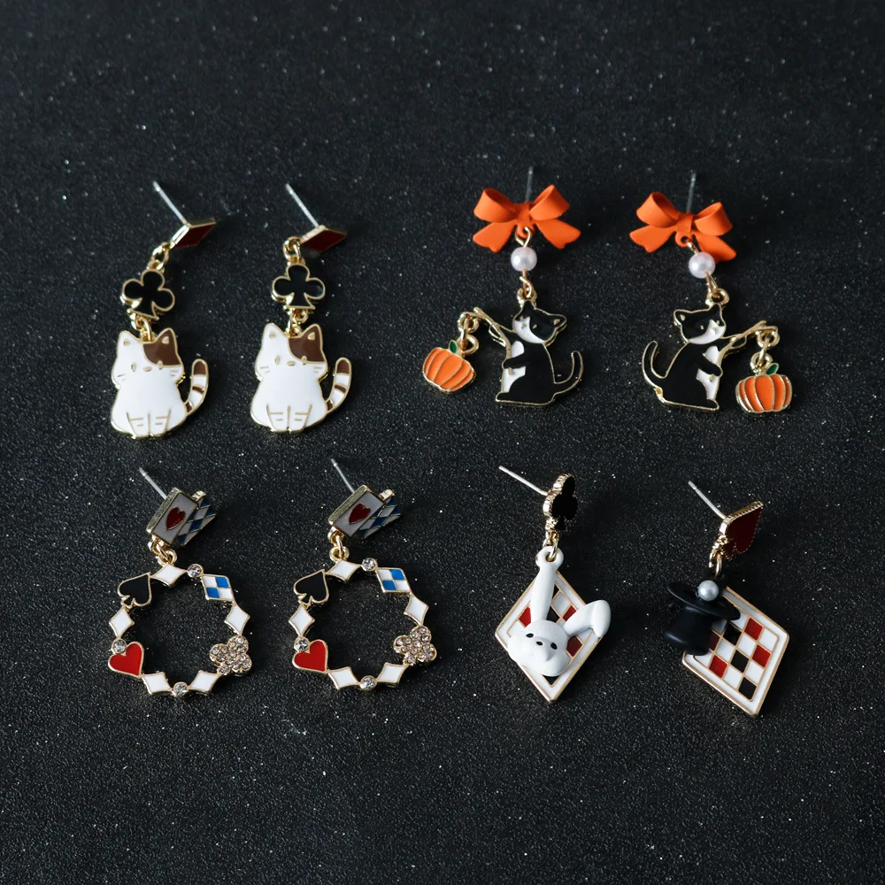 Pumpkin cat earrings, rabbit poker plum blossom earrings, women's earrings, kawaii accessories