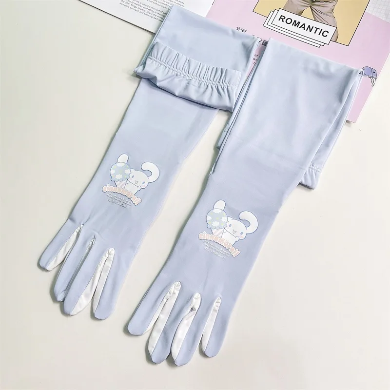 Miniso Sanrio قفازات واقية من الشمس طويلة للربيع والصيف للنساء مستشعر للثلج بالأشعة فوق البنفسجية ومضادة للانزلاق وشاشة لمس للأصابع في الهواء الطلق