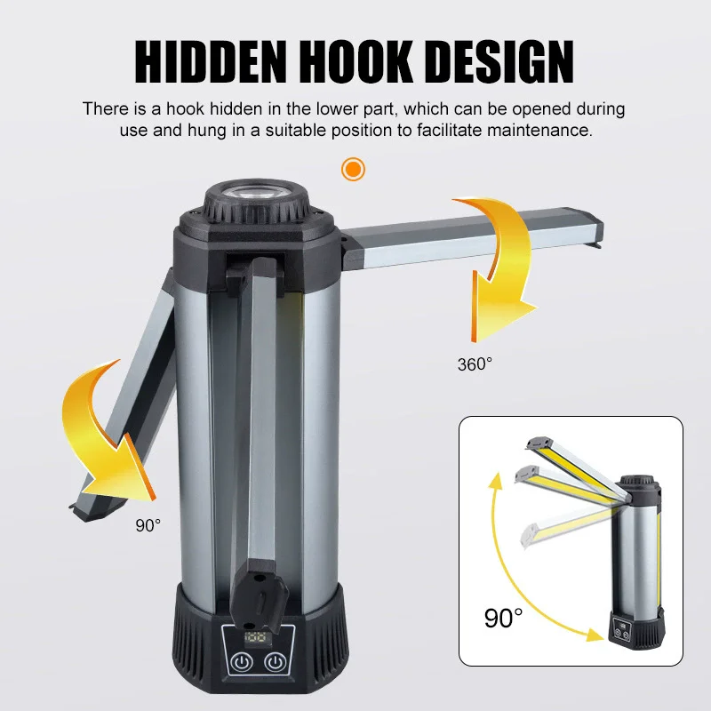 6000mAh LED Work Light, Cordless COB Dimmable Light with Telescopic Stand Ideal for Outdoor Camping Work Rechargeable via Type-C