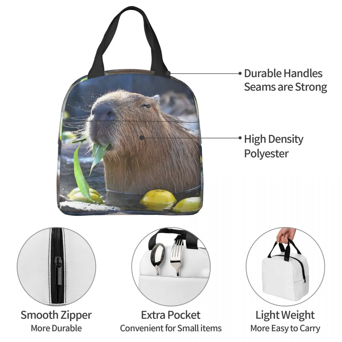 Capibara borsa termica per il pranzo borsa termica per il pranzo contenitore per il pranzo animale carino borsa per il pranzo ad alta capacità Bento Pouch School Travel