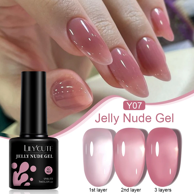 LILYCUTE 7ML Jelly Nude Gel Nail Polish Pudding Translucent Color Gel Polish Semi Permanent UV Gel Nail Art Soak Off Gel Varnish