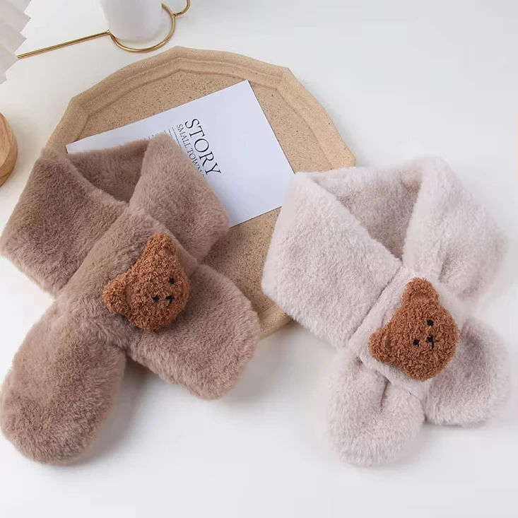 Autumn Winter Soft Plush Children Scarf Cute Cartoon Girl Baby Thick Warm Scarf Outdoor Kids Neckerchief Baby Accessories