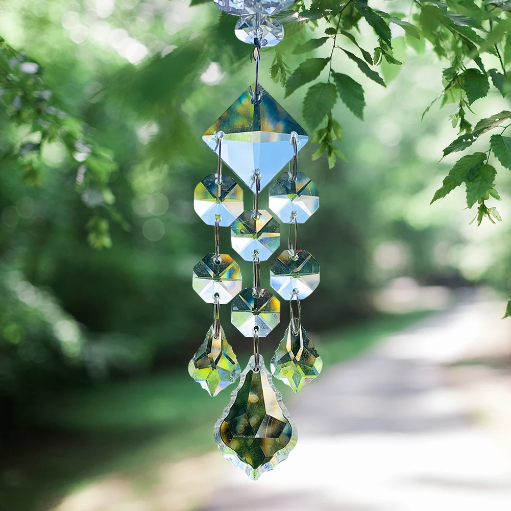 Handmade Braided Square Octagonal Bead Crystal Jewelry Pendant Prism Suncatcher Chandelier Shiny DIY Fairy Garden Hanging Decor