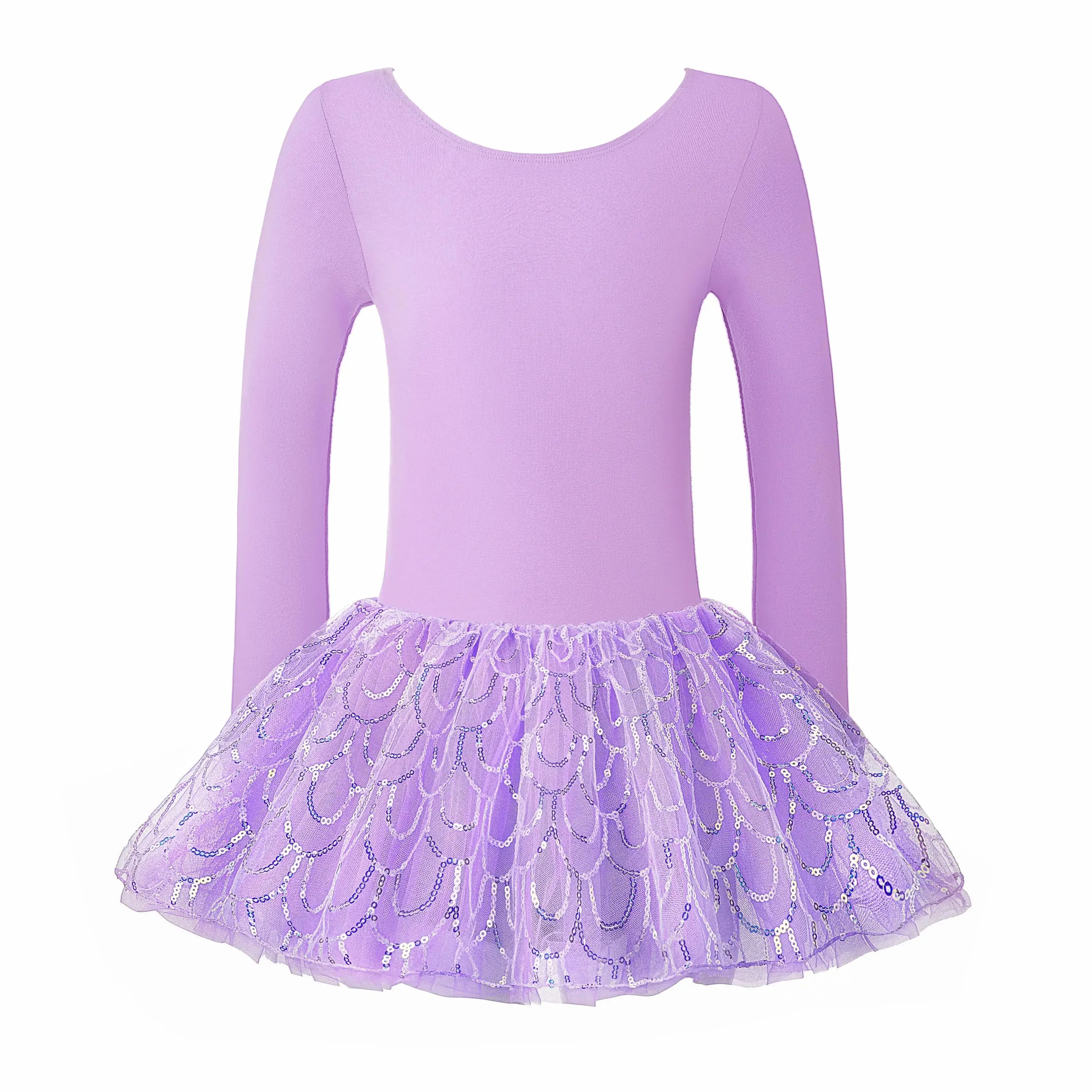 Girls Dance Tutu Leotard for Ballet Long Sleeve Sparkly Sequins Dance Dress