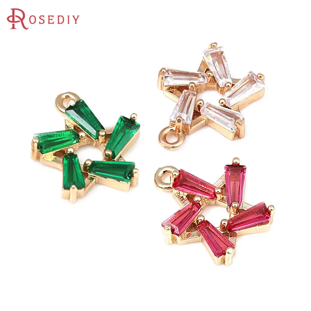 6PCS 18K Gold Color Brass and Zircon Star Charms Pendants High Quality Diy Jewelry Making Supplies Necklace Earrings for Women