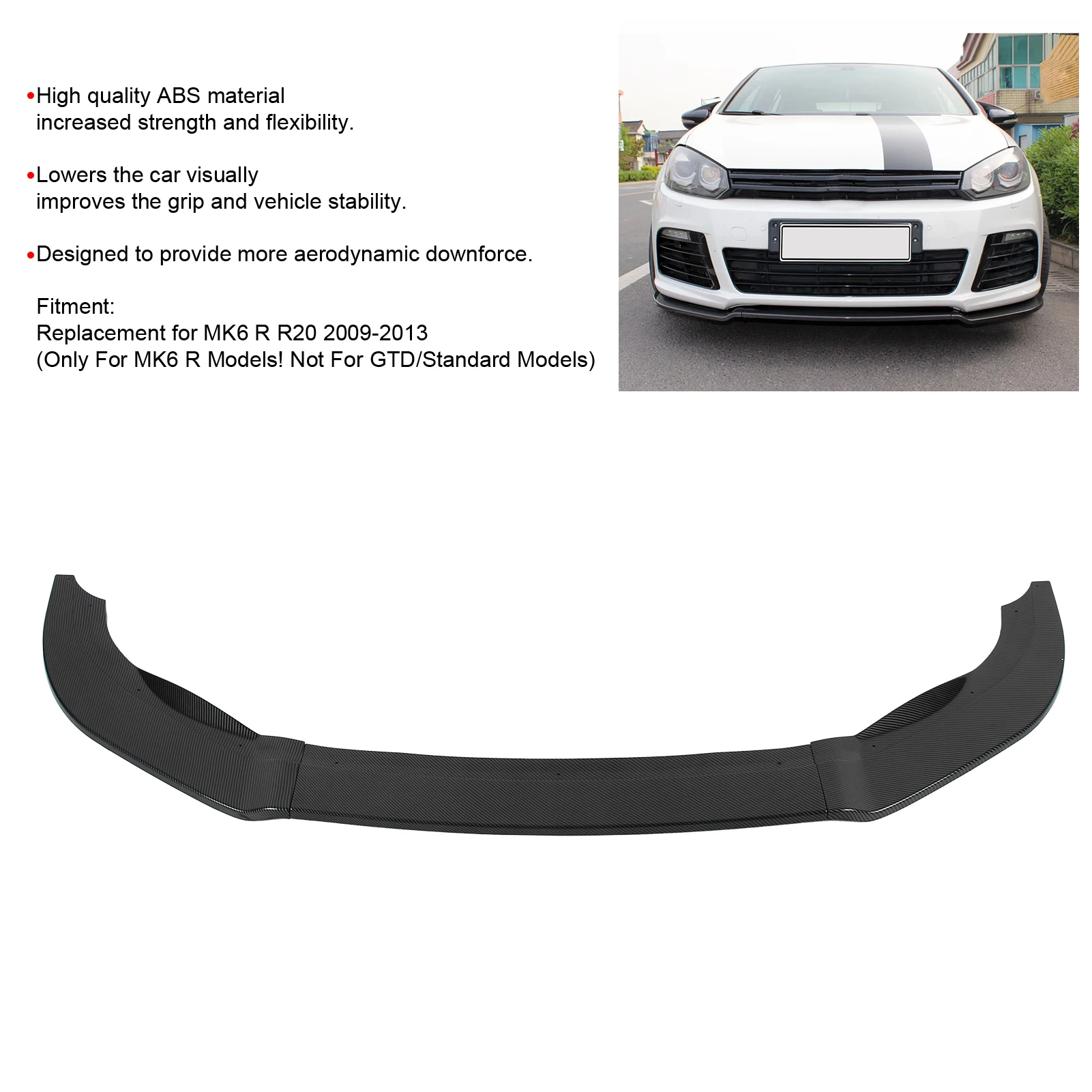 

Front Bumper Lip K·SEEK DESIGN 3Sections Front Bumper Splitter Lip Replacement for MK6 R R20 20092013 Bumper Protector