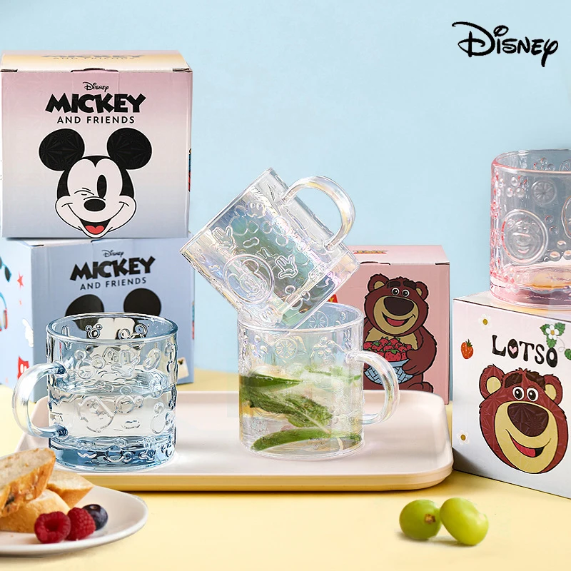 

Disney Mickey Mouse Glass Mug Cups Kawaii Lotso Colorful Embossed Kids Cartoon Drink Water Milk Cup Mugs Men Women Coffee Mug