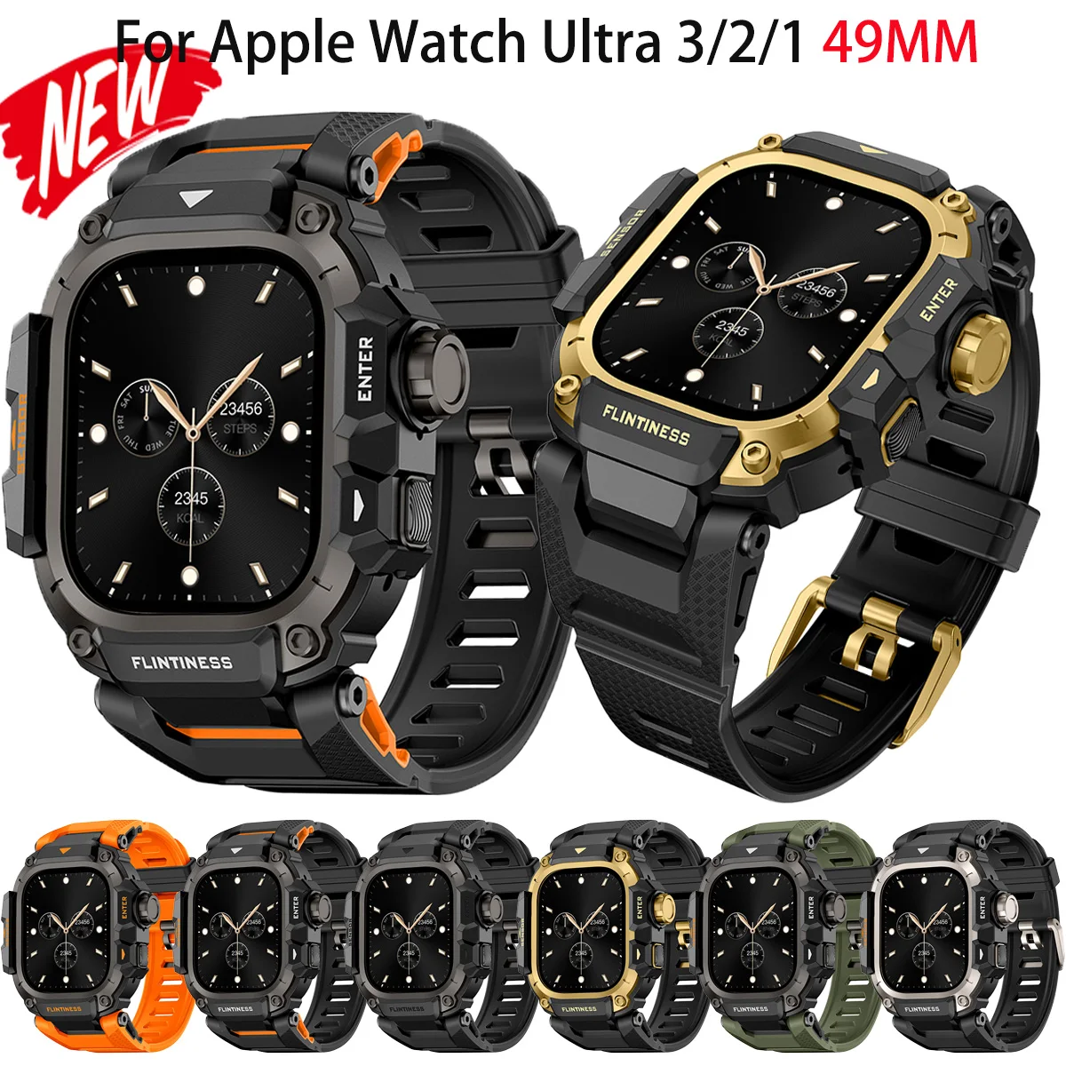 2-IN-1 Case + Strap for Apple Watch Ultra 49mm Man Business Modification Kit for Iwatch Ultra 3 2 1 Protective Cover Band Belt
