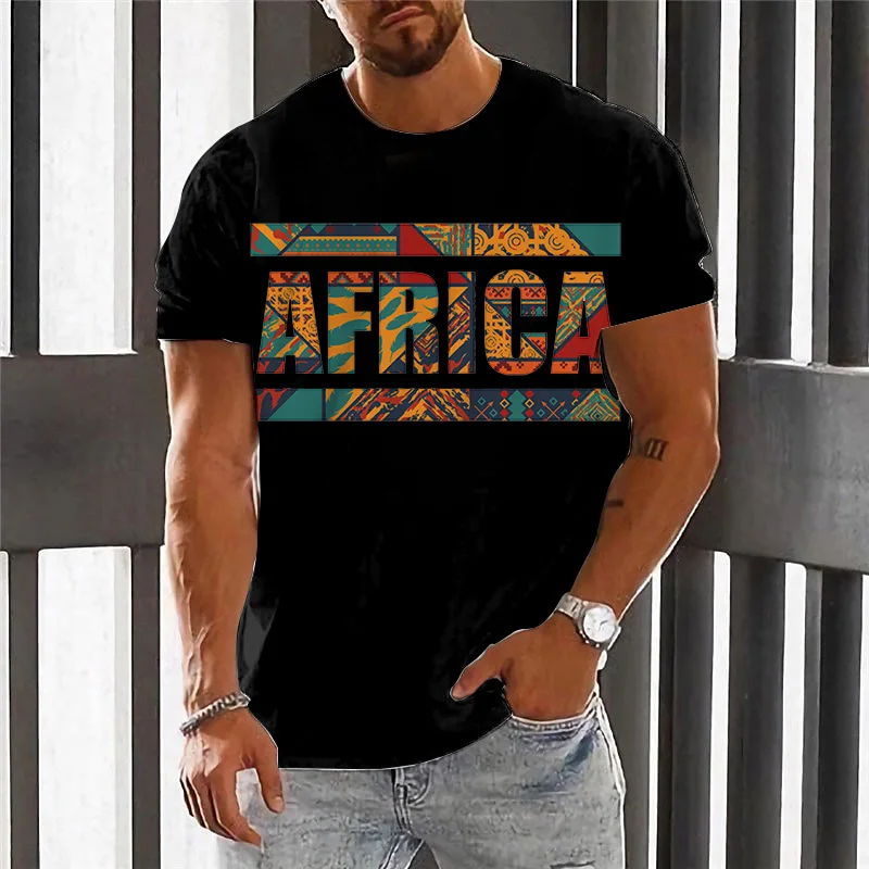 

African Tribal Totem Print Short Sleeve for Men 2024 Summer Casual Loose Crew Neck T-Shirt Breathable Fitness Sports T-Shirts