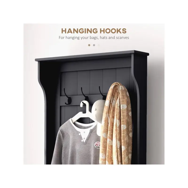Hall Tree Storage Rack with Bench and Hooks for Entryway Organization