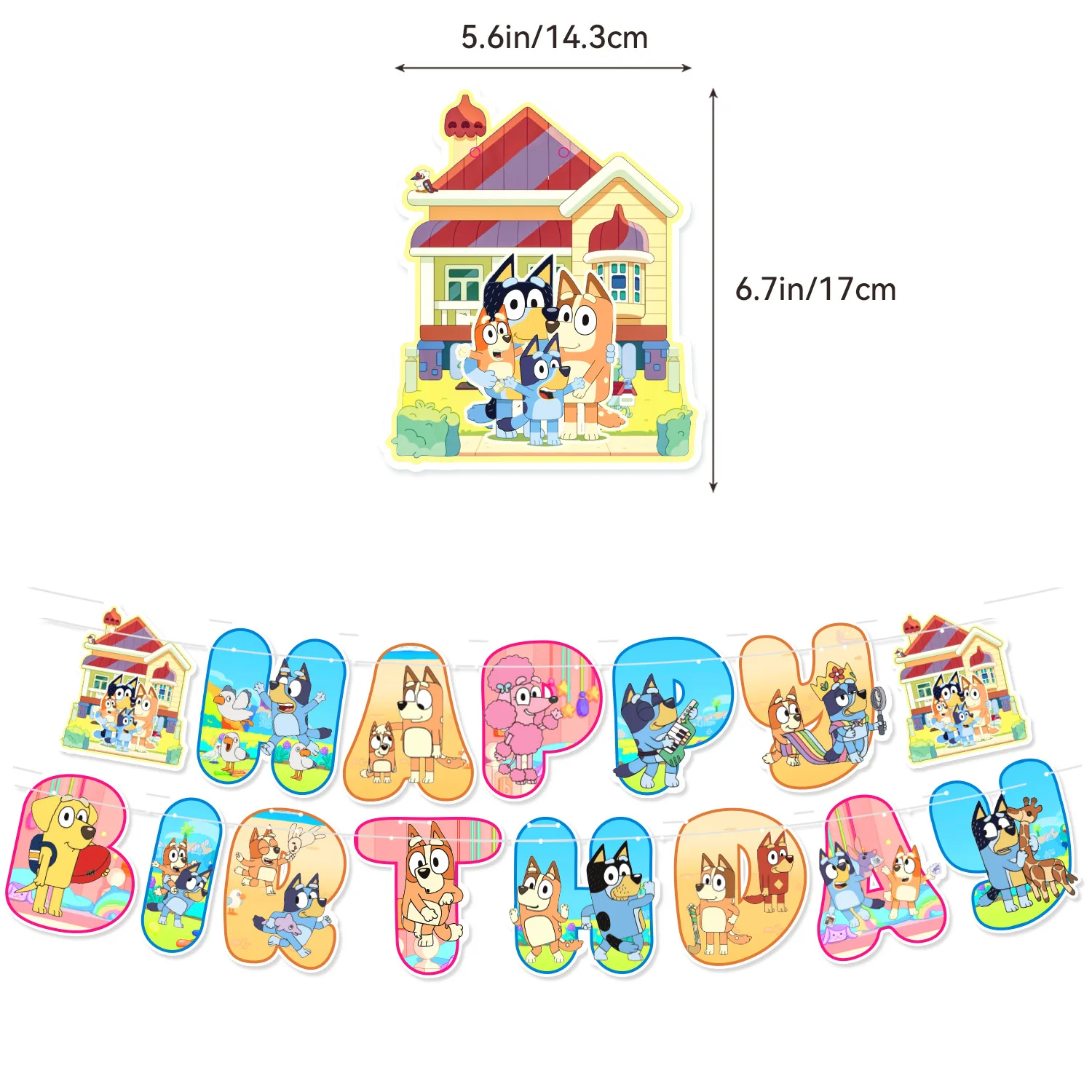 Cute Bluey series Birthday Party dinnerware Disposable Banner Cake Topper Hanging Flag bluey Balloons Set Birthday Decoration