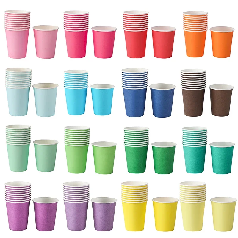 Pure Colour Party Disposable Paper Cups Juice Cup DIY Decoration Baby Shower Kids Birthday Wedding Picnic Tableware Supply