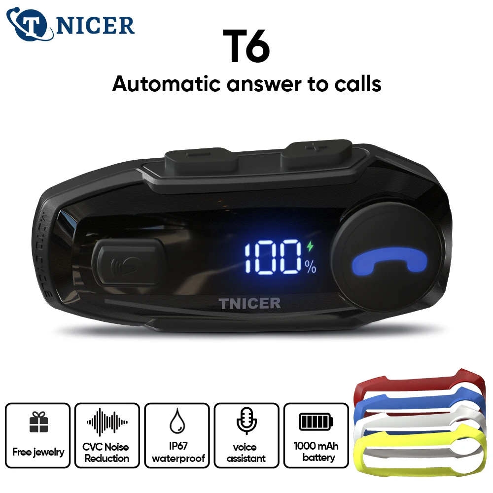 TNICER T6 Bluetooth Motorcycle Helmet Headset BT5.2 Wireless Riding Headphone Anti-interference Motor Bike Handsfree Skiing Earp