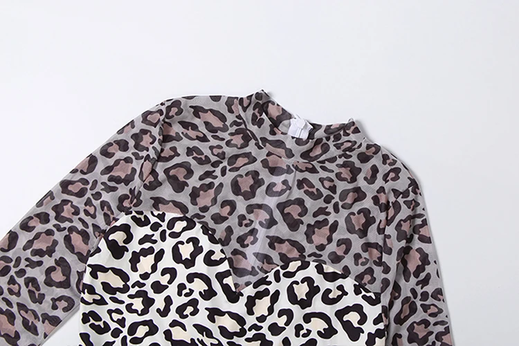 Weird Puss Leopardenmuster-Overalls für Damen, Herbst-Trend, Mesh-Patchwork, O-Ausschnitt, lange Ärmel, Mitternacht, Club, Party, sexy, modische Playsuits – Detail 6