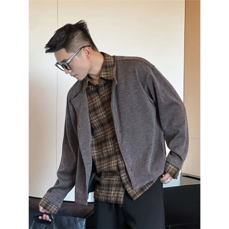 

Мужская трикотажная куртка Cleanfit с воротником, осенняя, модная, в стиле пэчворк, свободного кроя, весенняя, из искусственной кожи, с коротким рукавом