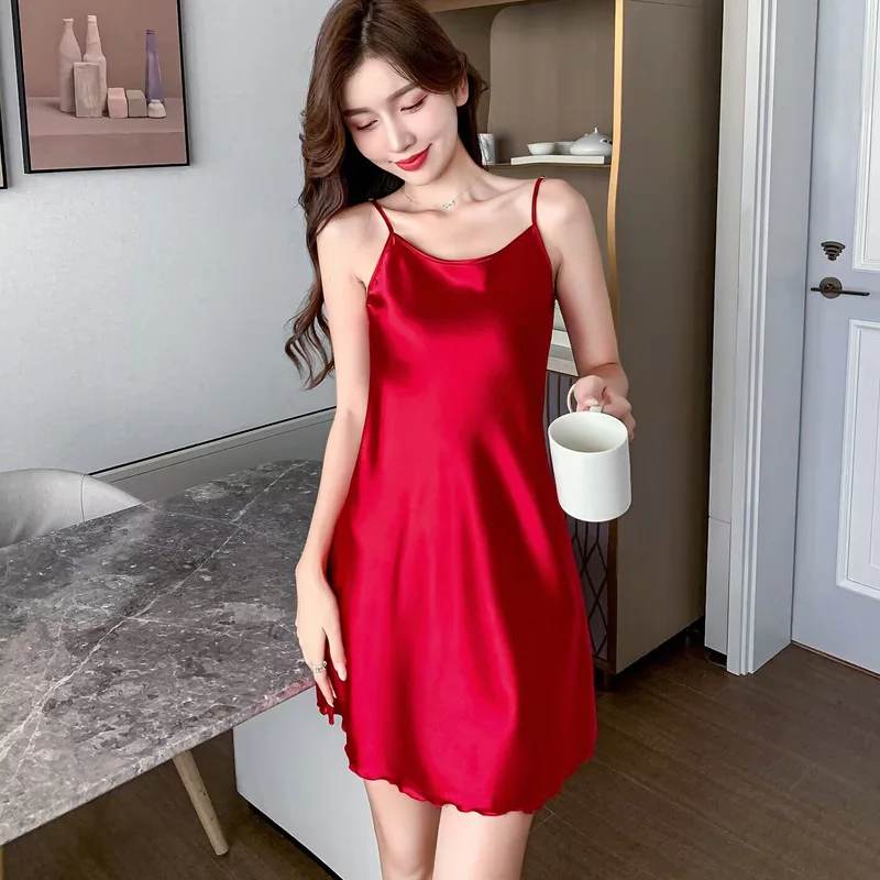 Night Dress Ladies Sleepwear Women Silk Nightgowns Sexy Sleepwear Sleeping Dress Summer Pijamas Backless Slip dress loungewear