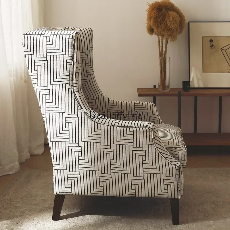 01 -*American retro geometric pattern fabric single sofa chair bedroom balcony leisure tiger chair