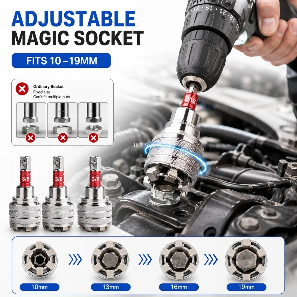 Universal Adjustable Ratchet Wrench Head 3 8 Inch 10 19mm Socket Torque Tool for Repair Multifunctional Use