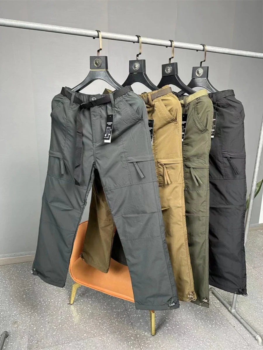 Mountain Cargo Wind! Windproof Water Repellent! Autumn and Winter Men's Fleece-lined Warm Cargo Multi-pockets Thick Casual Pants