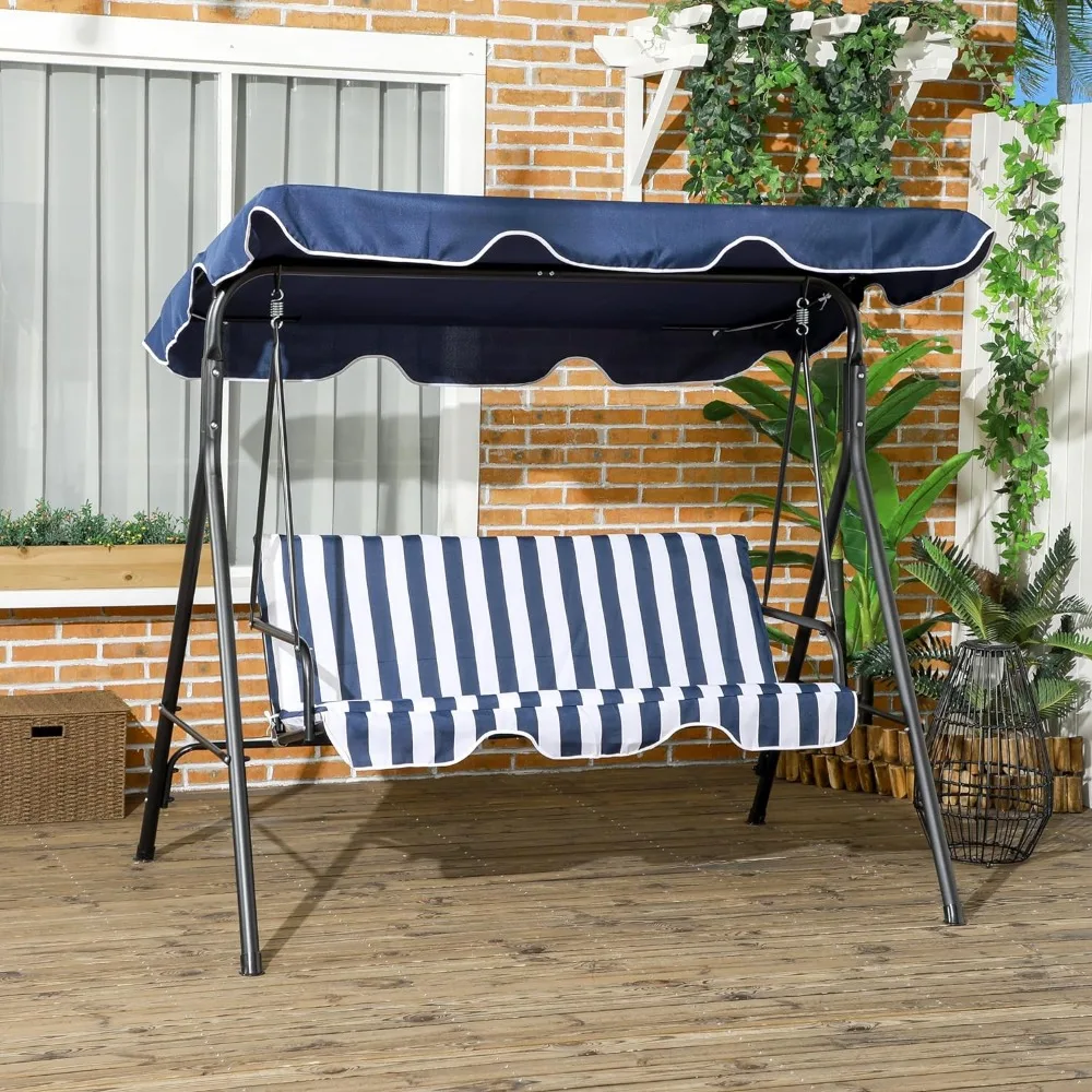 Outsunny 3-Seat Outdoor Patio Swing Chair with Removable Cushion, Steel Frame Stand and Adjustable Tilt Canopy for Patio