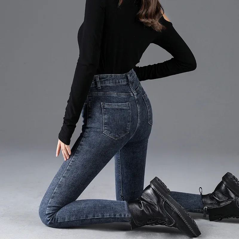 Spring Autumn Blue and Black Jeans for Women Pencil Denim Pants  Skinny Streetwear High Wasit Stretch Korean Fashion Z230