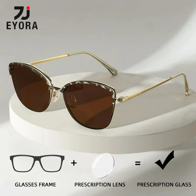 

EYORA Fashion Magnetic Clip Cat Eye Polarized Sunglasses Anti Blue Ray Myopia Eyewear Progressive Eyewear with Prescription Lens