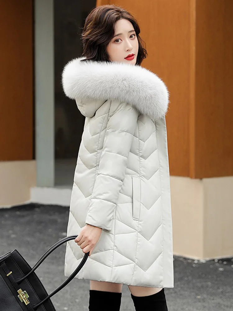   เสื้อโค้ทหนังแท้ Ning สำหรับผู้หญิง ความยาวปานกลาง แต่งขนเฟอร์ที่คอ  ขนแกะแท้  แบบสวมใส่ไปทำงาน  ปิดด้วยซิป