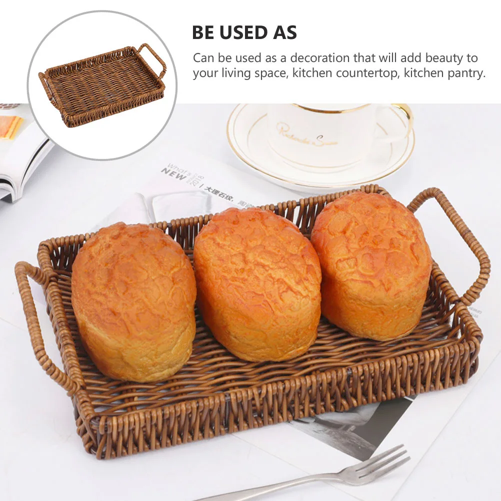 Cesta de pan tejida marrón, soporte de almacenamiento de aperitivos y frutas multifunción, mesa práctica de plástico decorativa para el hogar, cocina, 1 ud.