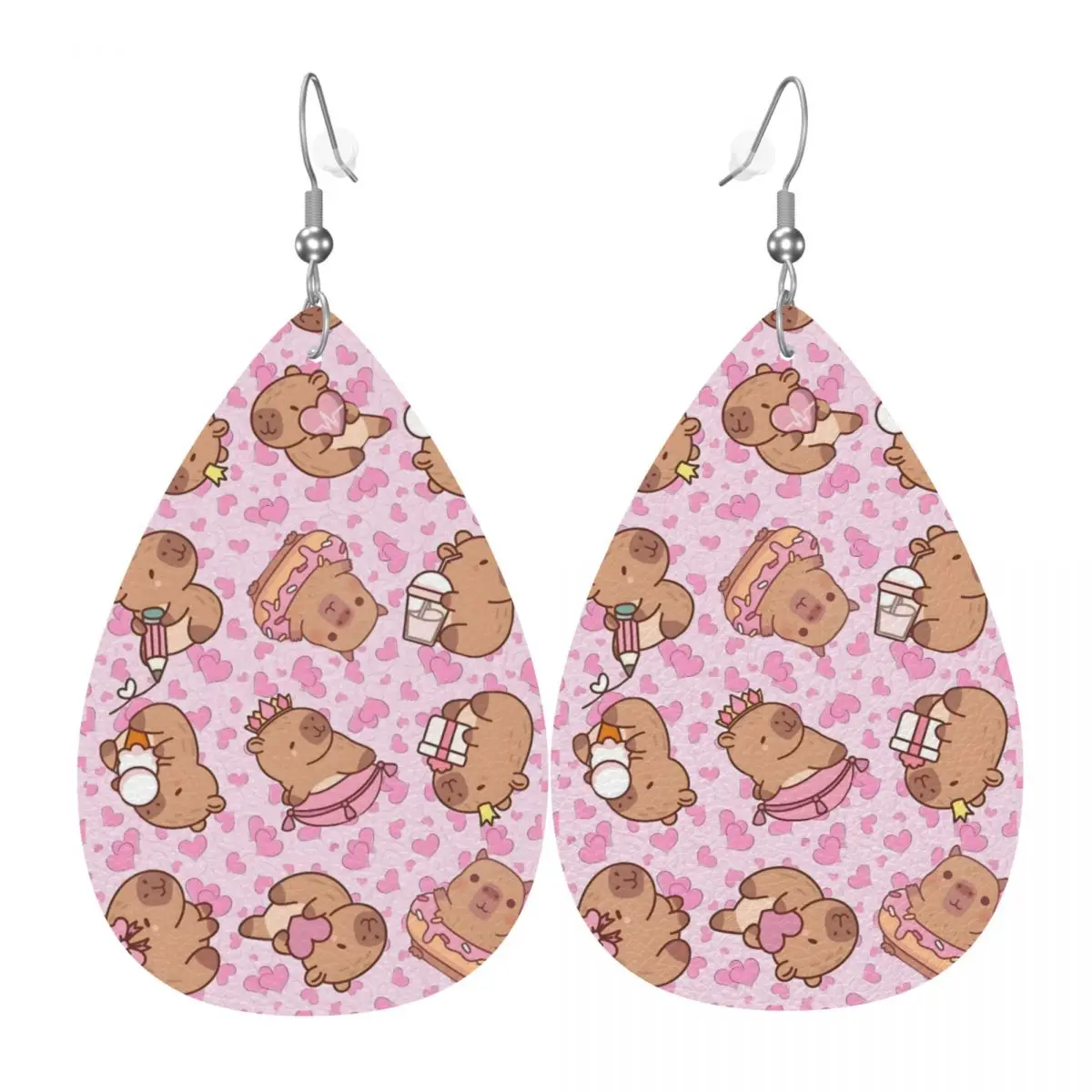 Custom Funny Capybara Leather Teardrop Earrings Personalized For Women Jewelry Accessories For Valentine's Day