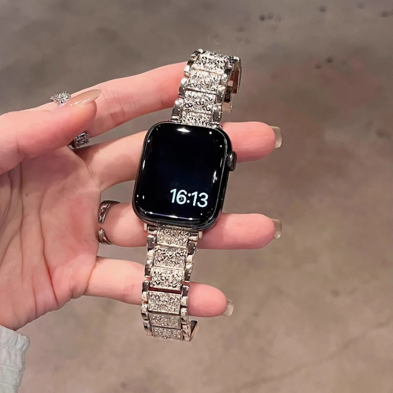 Metallarmband für Apple Watch Ultra 2, 49 mm, 38, 42, 46, 41, 45, 40, 44 mm, Damen-Diamantarmband, iWatch S12, 11, 10, 9, 8, 7, 6, 5, 4, 3, SE