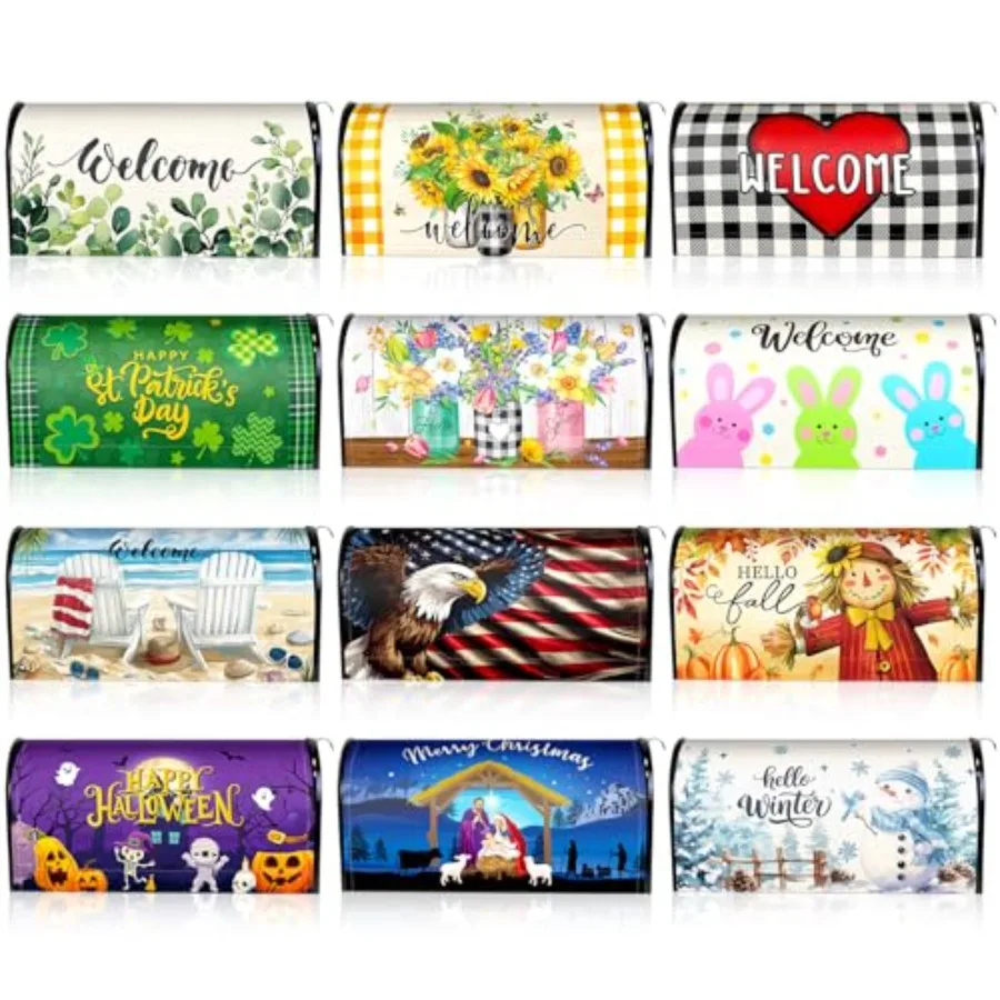 

12 Pcs al Magnetic Mailbox Covers Standard Size 18 x 21 in Patriotic Waterproof Magnetic Mailbox Wrap Summer Mail Cover for 4th