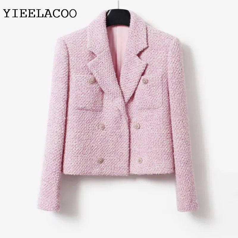 Pink tweed jacket autumn and winter women's coat classic and elegant with small fragrance One piece jacket