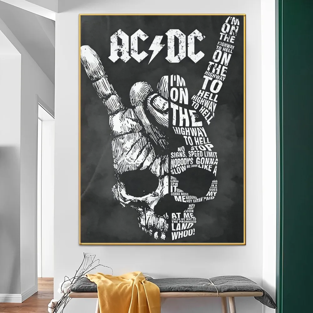 Rock Singer A-AC D-DC Band Poster Self-adhesive Art Poster Retro Kraft Paper Sticker DIY Room Bar Cafe Vintage Decorative