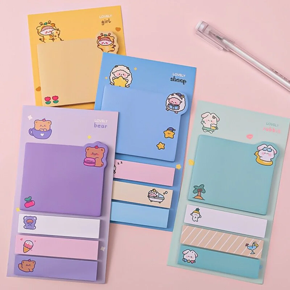 4pcs/lot Cartoon Index Sticky Note Student Ins Girl Mark Message Index Post Office Classification Memo Note N Times Sticks