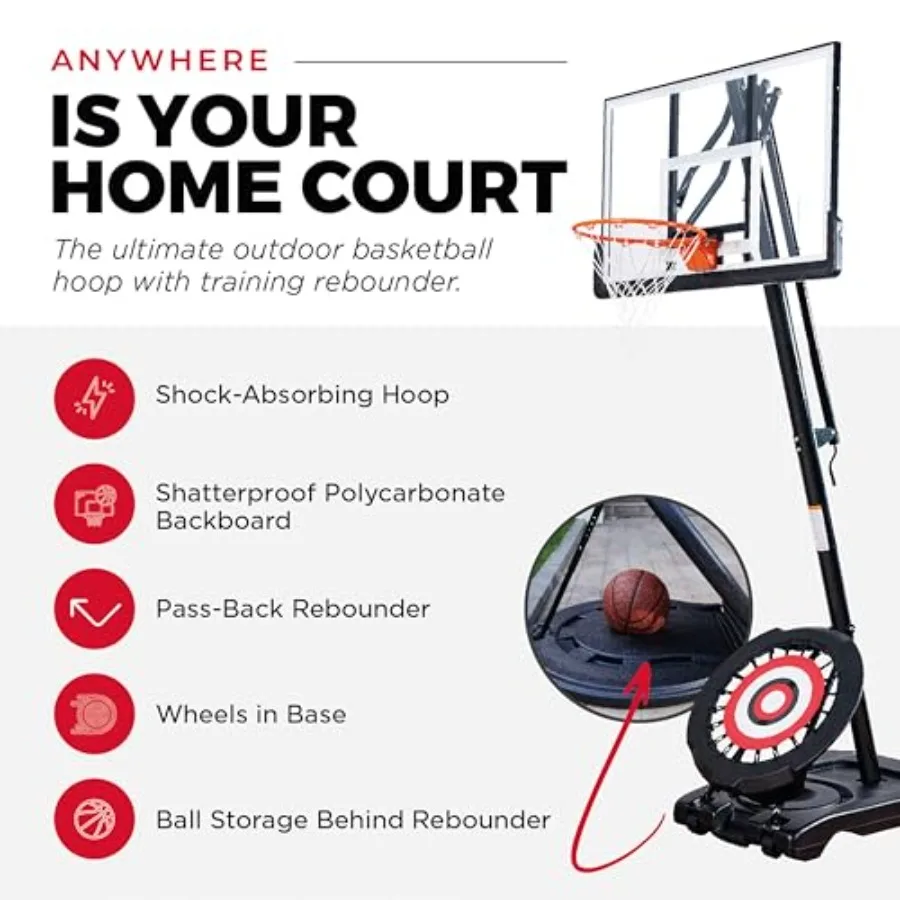 Portable Basketball Hoop for Indoor and Outdoor Use Steel Frame, Black Finish, Adjustable Height and Quick-Release Base view 2