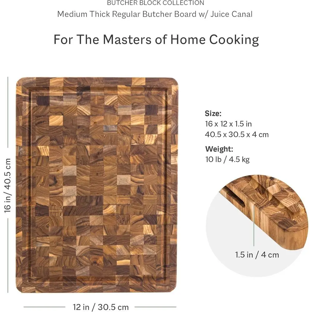 لوح تقطيع الحبوب ذو نهاية خشب الساج المتوسط مع أخدود العصير - معتمد من FSC، صديق للسكين #3