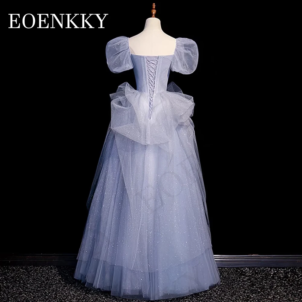 Luksusowa świecąca sukienka na studniówkę Blue 2024 Puff Sleeves Beading A Line Birthday Party Dresses Glitter Floor Length Women Luksusowa błyszcząca sukienka na studniówkę Blue 2024  Puff Sleeves Beading A Line Birth