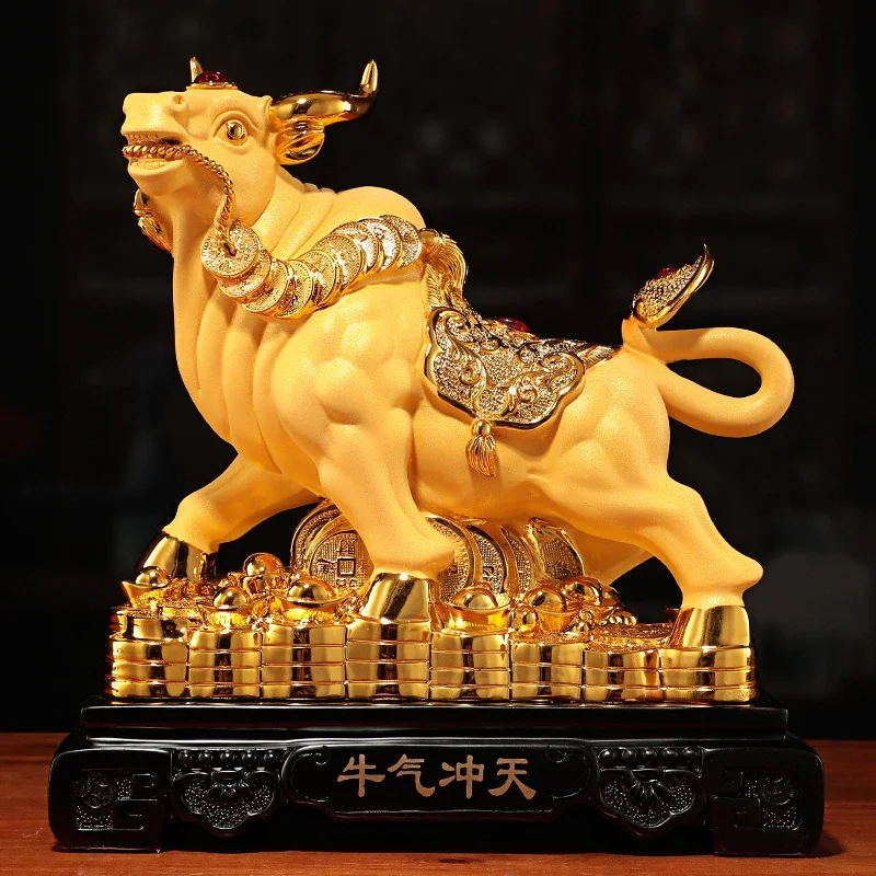 Zhaocai Golden Bull Shaped Resin Ornament Home Living Room Office Desktop Zhaocai Ornament