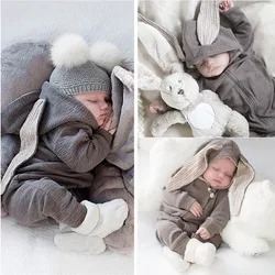 Newborn Baby Boys Rabbit Cartoon Hooded Rompers Spring Autumn Infant Jumpsuits Easter Bunny Baby Romper Zipper Newborn Clothes