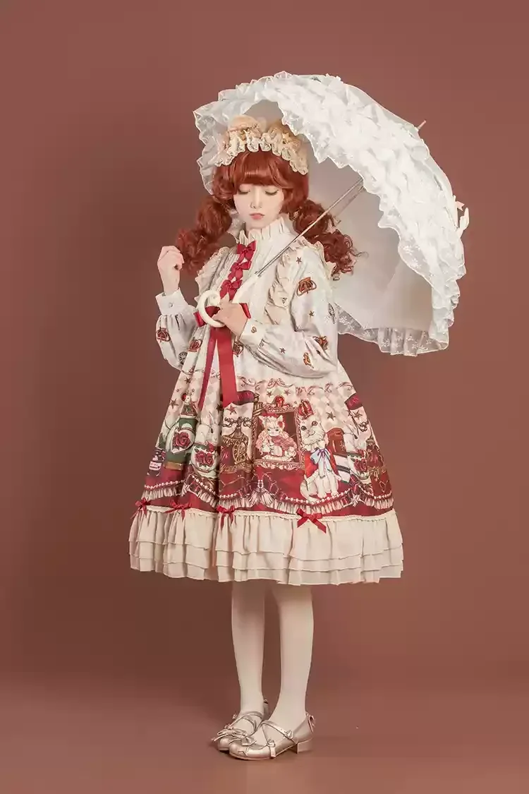 Spring Autumn Cute Fairy Dress Women Lolita Daily Knee Length Dress Sweet Bow Long Sleeve A-line Ruffles Splicing Dresses