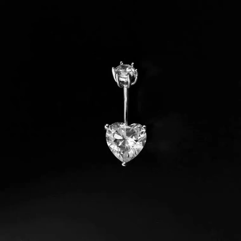 

925 Sterling Silver Heart-Shaped Navel Piercing Love Zircon Belly Button Piercing Simple Women Body Jewelry Decorations