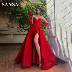 Sansa Wine Red Prom Dress Strapless Heart Neck Wedding Dresses Elegant Sleeveless Floor-Length Side Split Vestidos De Fiesta