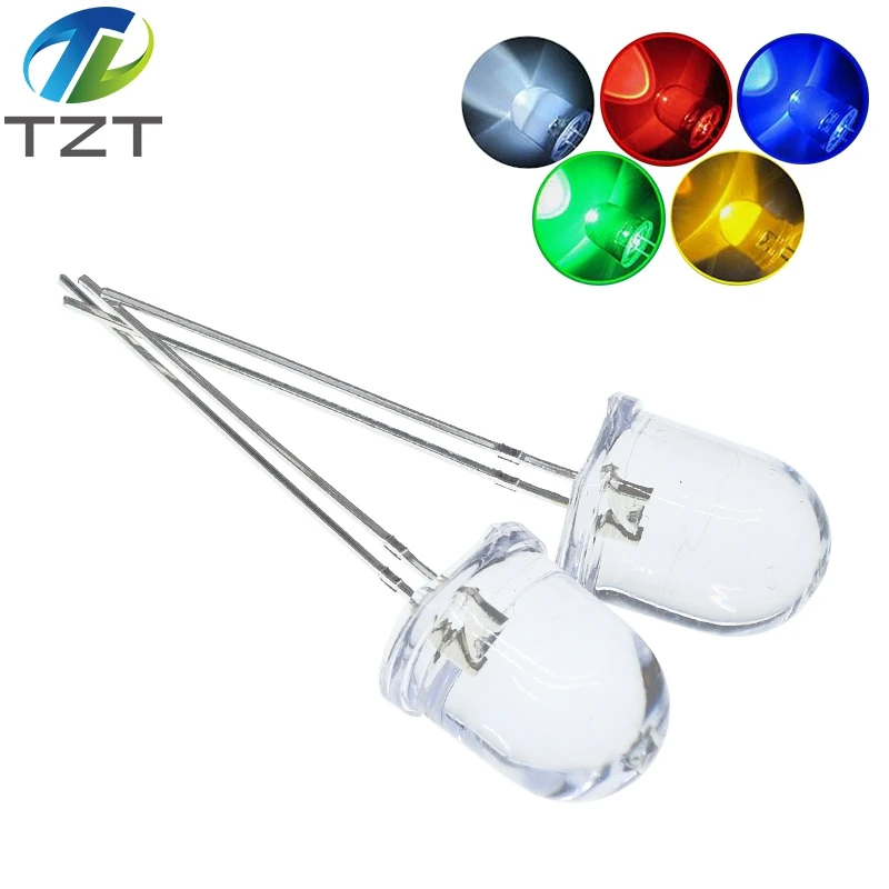 10mm LED 5 Colors Red Blue Yellow Green White Transparent 150mA 0.75W Ultra Bright Round LED Light Emitting Diode Lamp